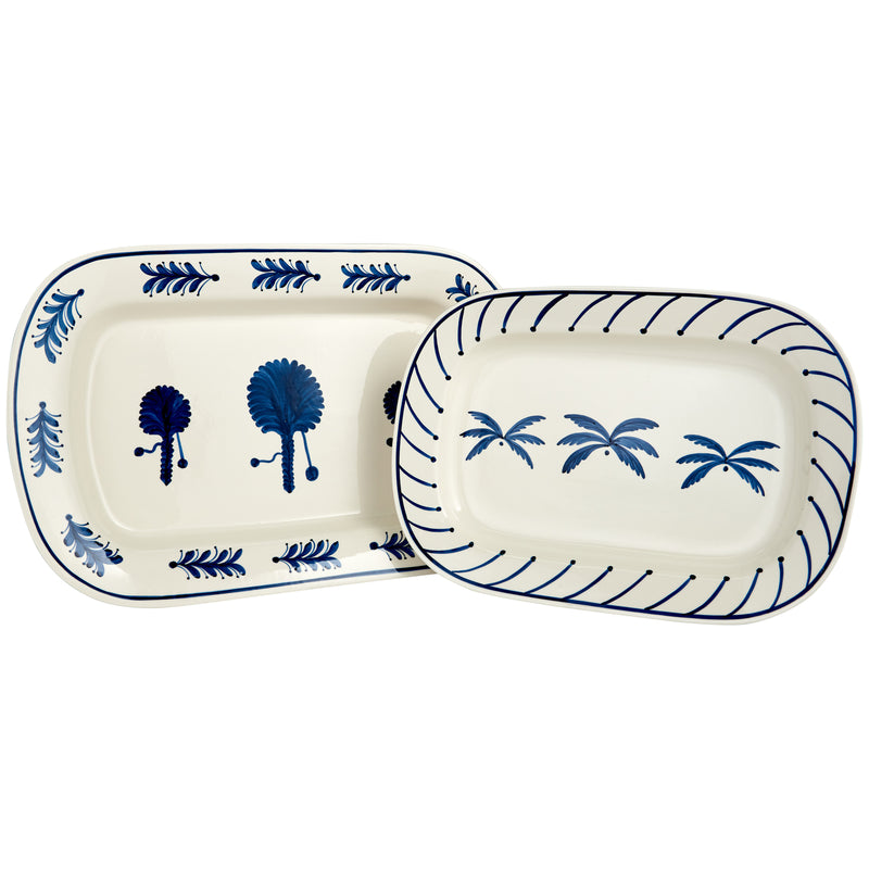 Blue Medium Palm Tree Ceramic Serving Platter