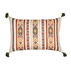 Charu Embroidered Rectangle Cushion with Green Tassels