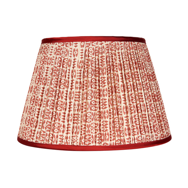 Red on White Tribal Pleated Silk Lampshade with Red Trim