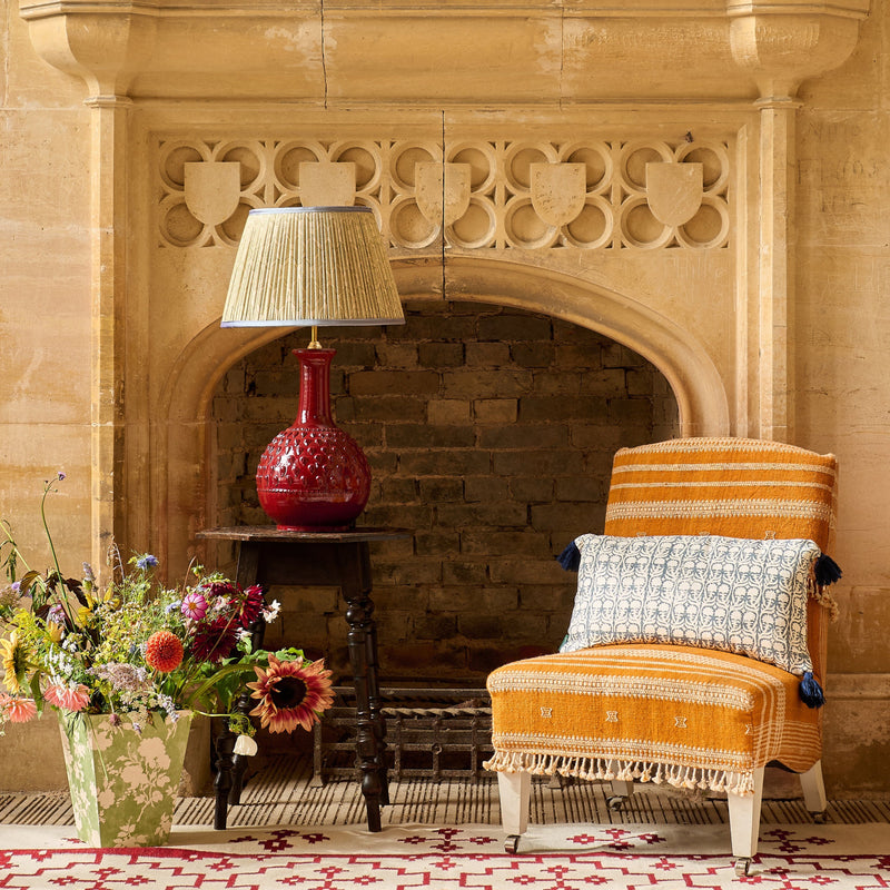 Azteca Stripe Leaf and Ashok Petrol Cushion with Blue Tassels