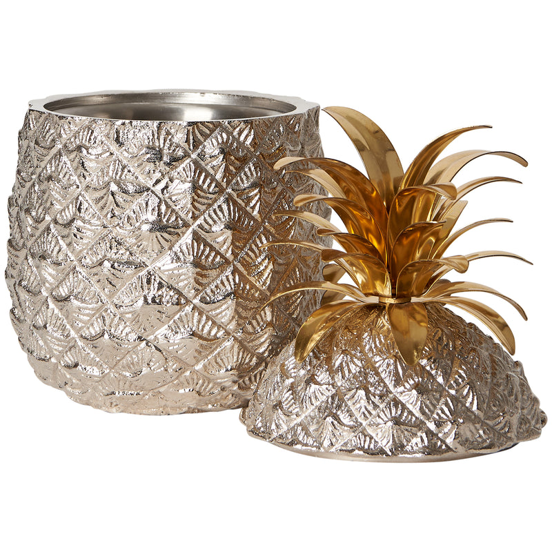 Small Silver-Plated Pineapple Ice Bucket with Brass Leaves