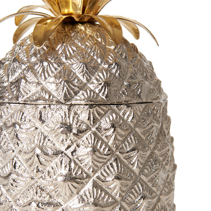 Small Silver-Plated Pineapple Ice Bucket with Brass Leaves