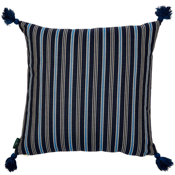 Kalindi Blue Yellow and Meknes Stripe Midnight Azure Cushion with Blue Tassels