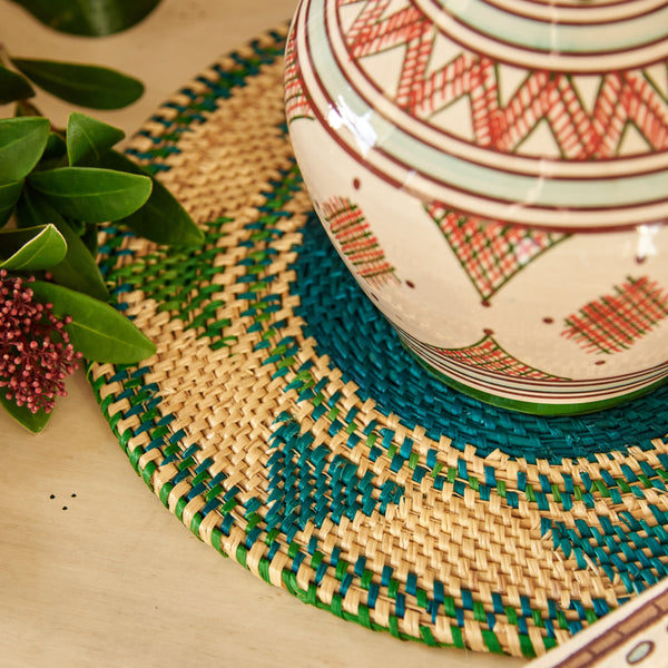 Blue and Green Ghanaian Woven Table Mat