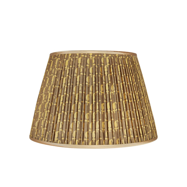 8" Gold and Olive Motif Pleated Silk Lampshade with Gold Trim