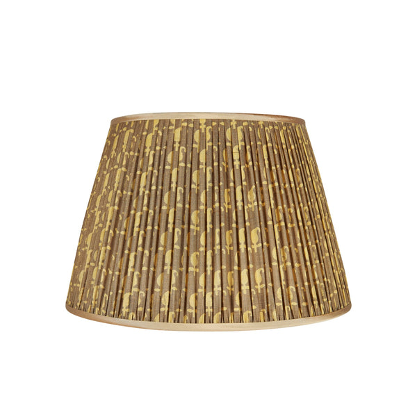 22" Gold and Olive Motif Pleated Silk Lampshade with Gold Trim