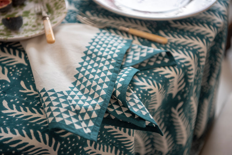 Green and White Fern Napkin