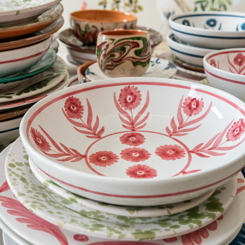 Pink Summer Flower Ceramic Shallow Bowl