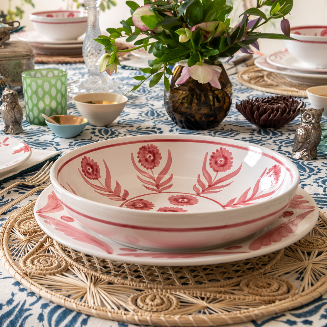 Pink Summer Flower Ceramic Shallow Bowl