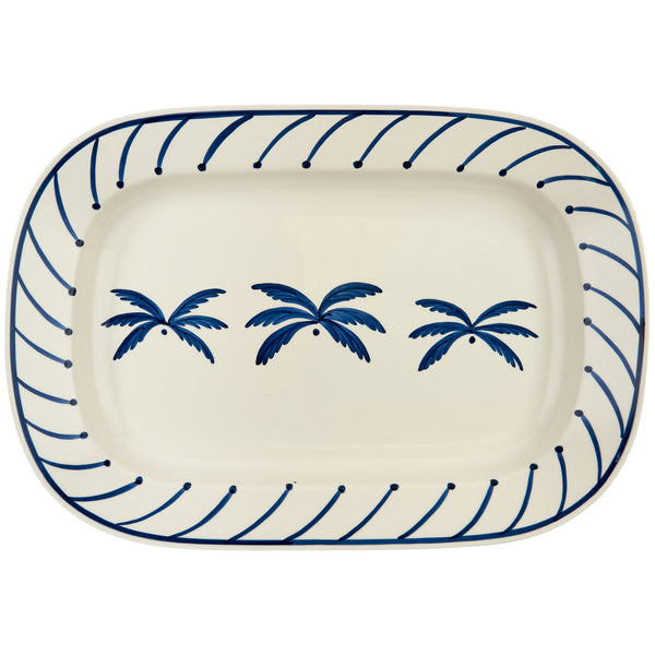Blue Medium Palm Tree Ceramic Serving Platter