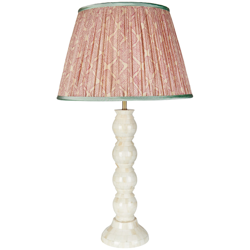 Pink Diamond Geometric Pleated Silk Lampshade with Mint Trim