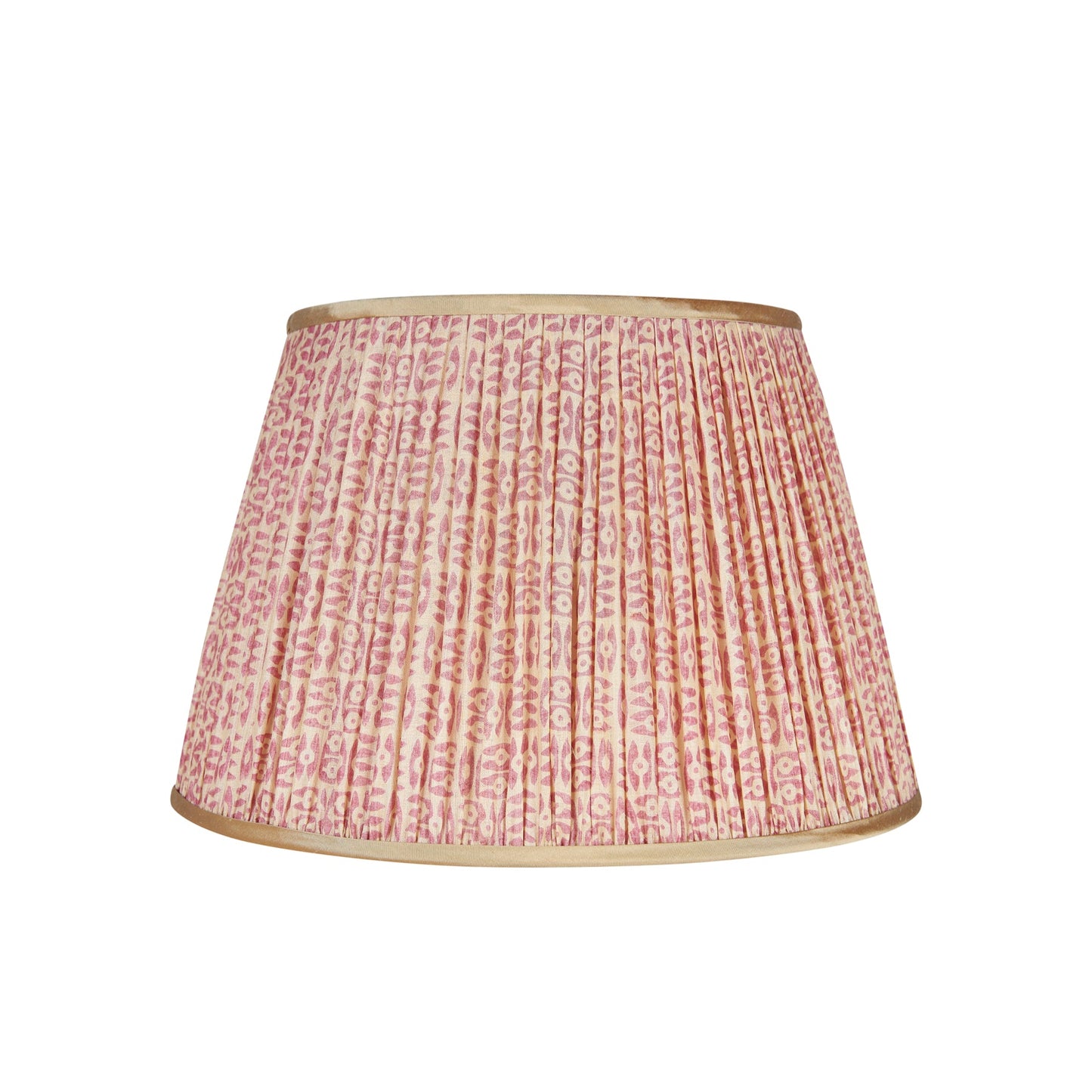 Pink on White Tribal Pleated Silk Lampshade with Gold Trim