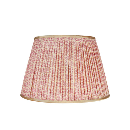 Pink on White Tribal Pleated Silk Lampshade with Gold Trim